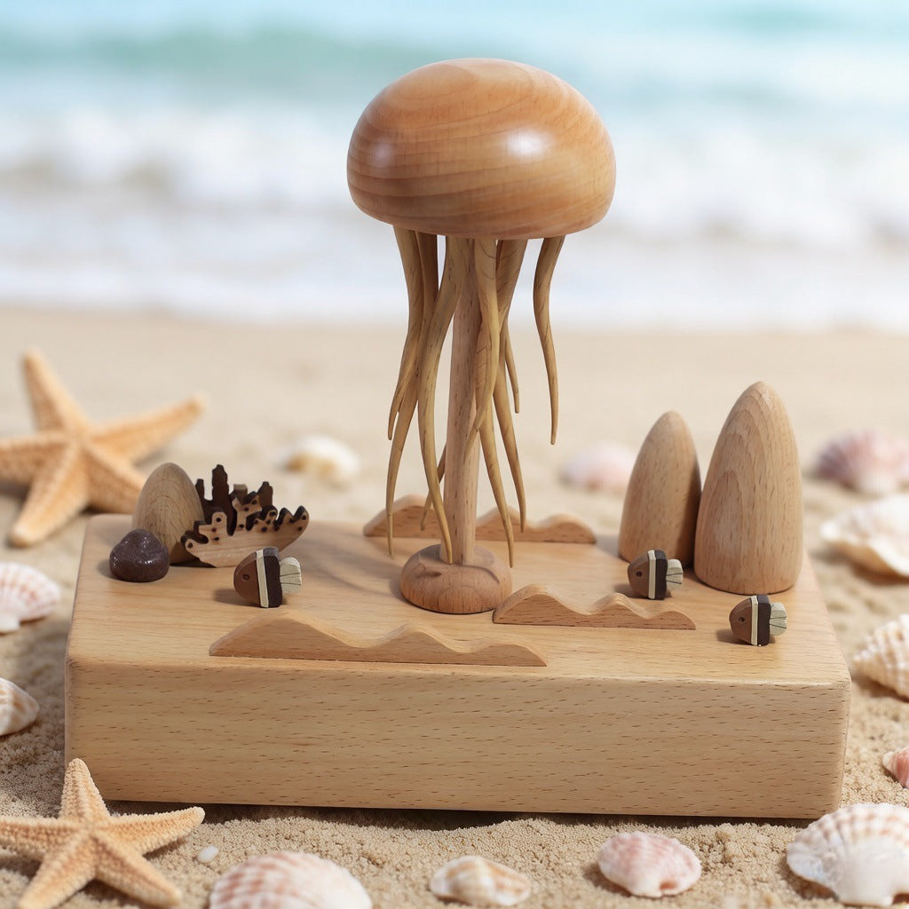 Handcrafted Wooden Jellyfish Music Box Decor Toy