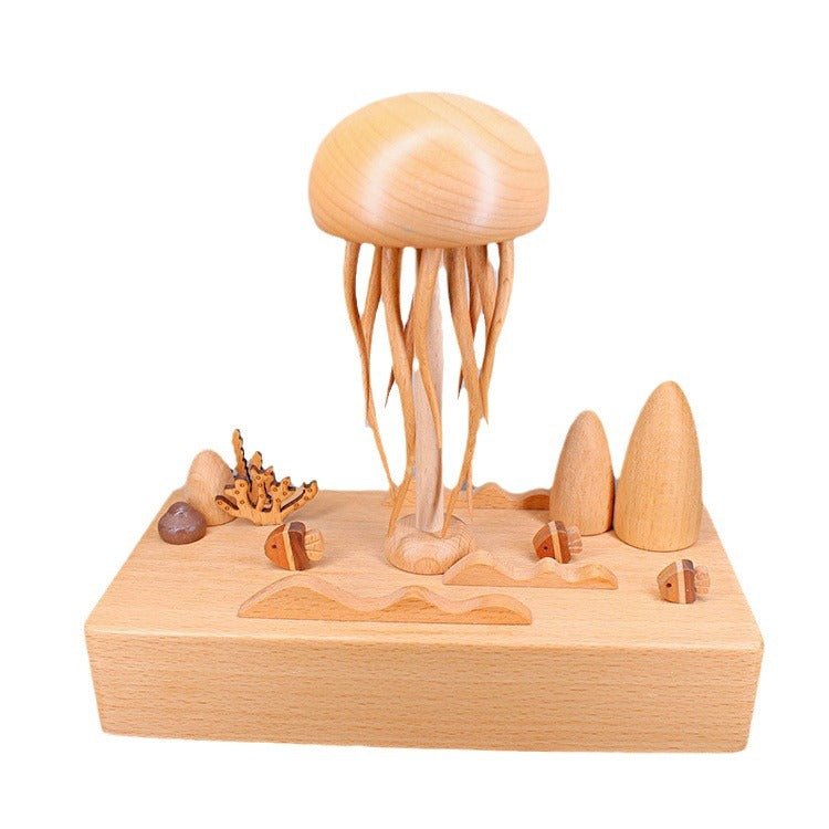 Handcrafted Wooden Jellyfish Music Box Decor Toy