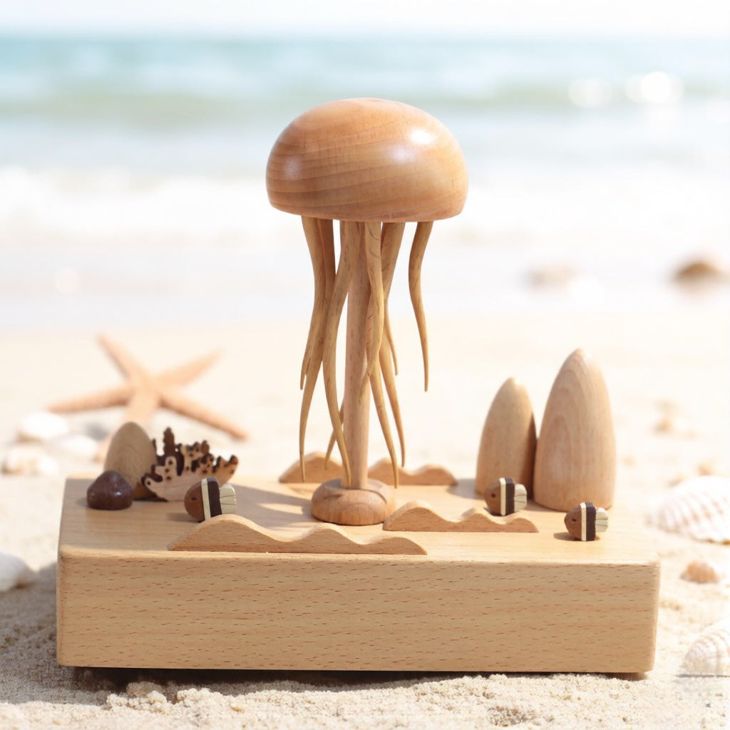 Handcrafted Wooden Jellyfish Music Box Decor Toy