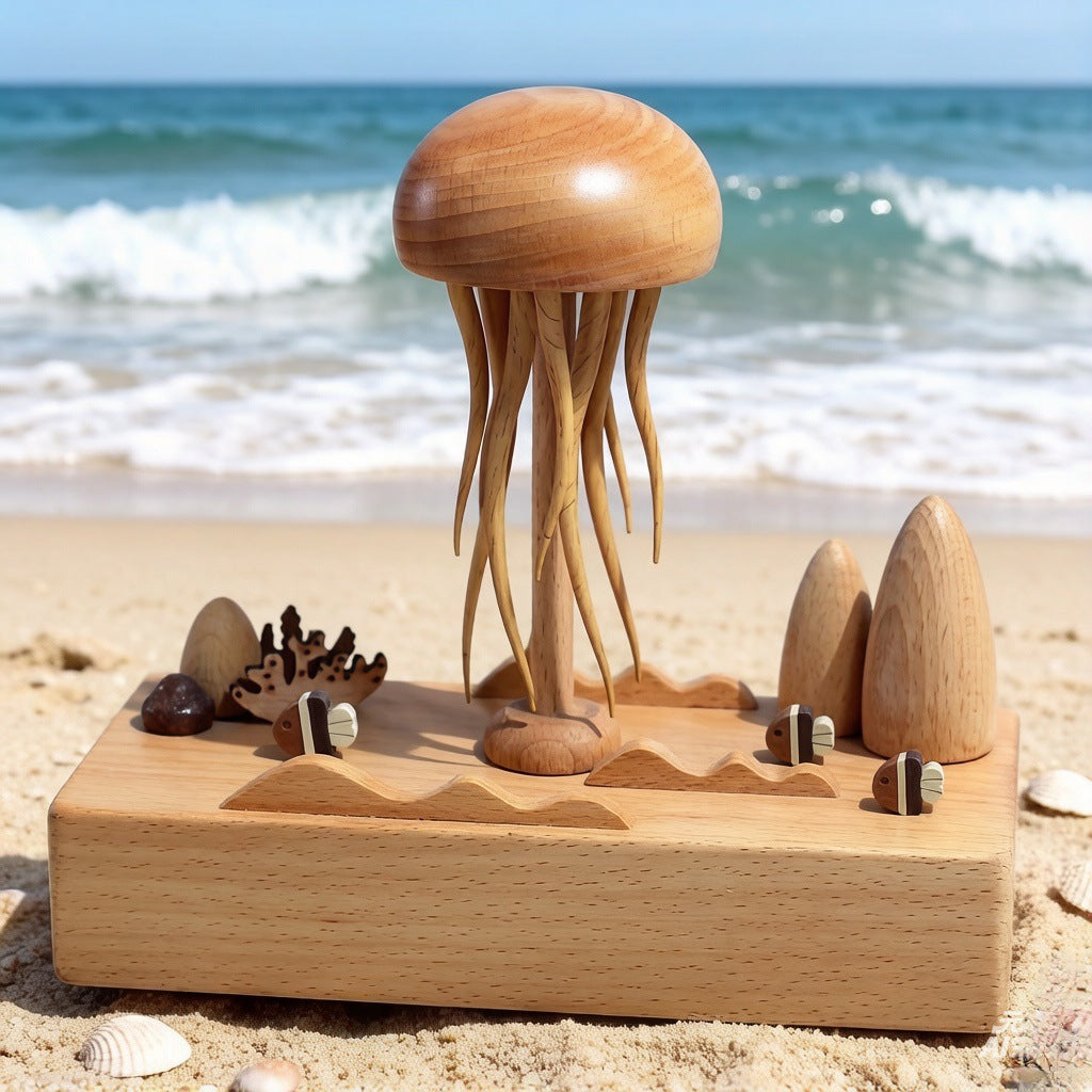Handcrafted Wooden Jellyfish Music Box Decor Toy